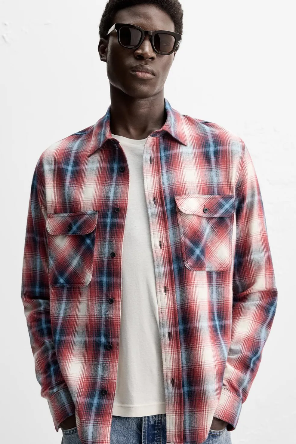 ZARA Vestuário De Inverno^CAMISA DE FLANELA AOS QUADRADOS Vermelho / Preto