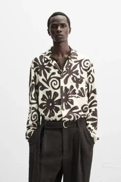 ZARA Camisas^CAMISA DE SEDA ESTAMPADA X NANUSHKA Cru / Castanho