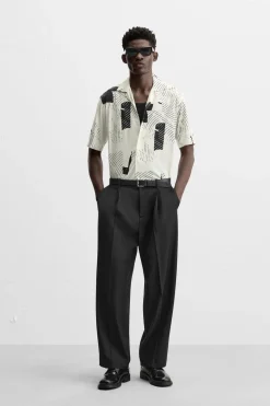 ZARA Camisas^CAMISA ELÁSTICA COM ESTAMPADO ABSTRATO Branco