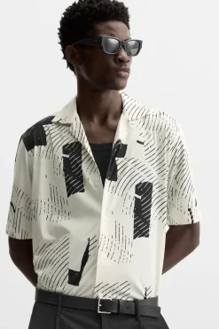 ZARA Camisas^CAMISA ELÁSTICA COM ESTAMPADO ABSTRATO Branco