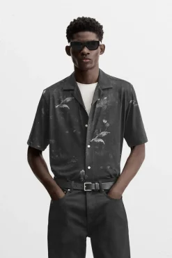 ZARA Camisas^CAMISA ELÁSTICA ESTAMPADO FLORAL Preto
