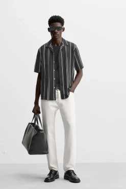 ZARA Camisas^CAMISA ELÁSTICA ÀS RISCAS Preto