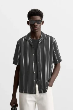 ZARA Camisas^CAMISA ELÁSTICA ÀS RISCAS Preto