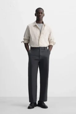 ZARA Camisas^CAMISA ELÁSTICA ÀS RISCAS Bege / Azul-marinho