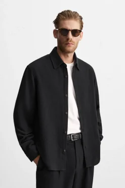 ZARA Vestuário De Inverno|Camisas^CAMISA ESTRUTURA BOUCLÉ Preto