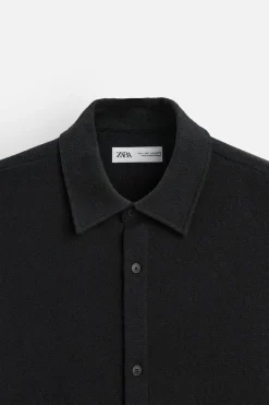 ZARA Vestuário De Inverno|Camisas^CAMISA ESTRUTURA BOUCLÉ Preto