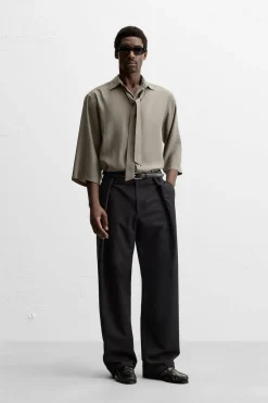 ZARA Camisas^CAMISA FLUIDA COM LAÇO torrado