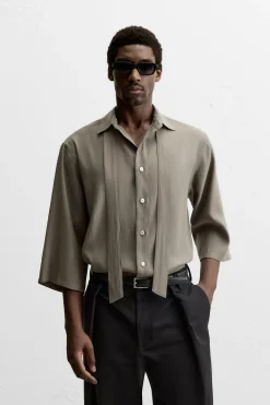 ZARA Camisas^CAMISA FLUIDA COM LAÇO torrado