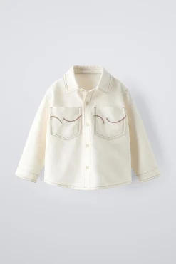 CAMISA LARGA COM BOLSOS BORDADOS-ZARA Online