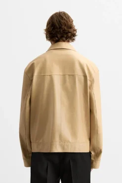 ZARA Blusões|Pele^CAMISA LARGA DE PELE LIMITED EDITION Manteiga