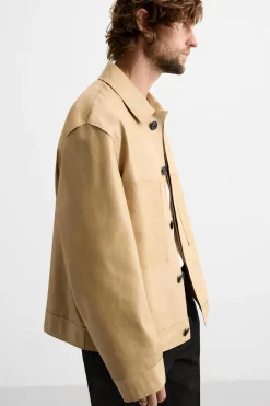 ZARA Blusões|Pele^CAMISA LARGA DE PELE LIMITED EDITION Manteiga