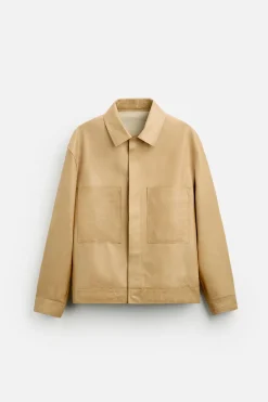 ZARA Blusões|Pele^CAMISA LARGA DE PELE LIMITED EDITION Manteiga