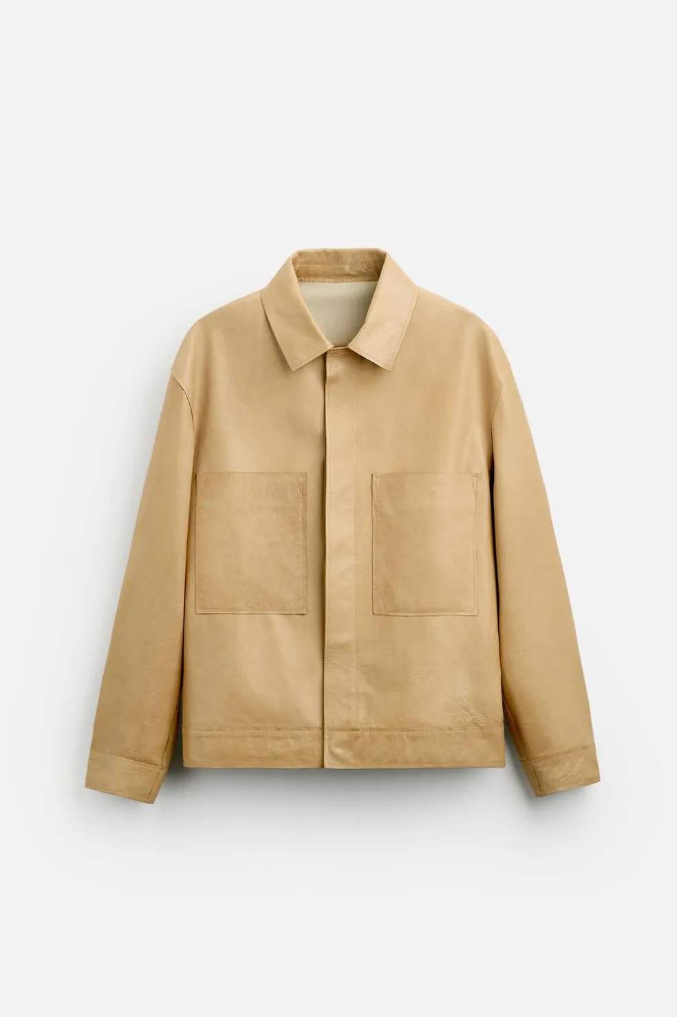 ZARA Blusões|Pele^CAMISA LARGA DE PELE LIMITED EDITION Manteiga