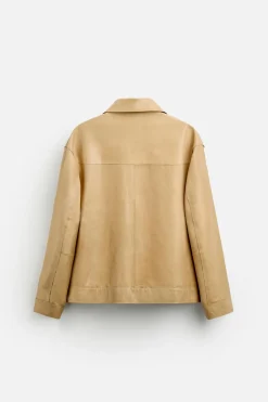 ZARA Blusões|Pele^CAMISA LARGA DE PELE LIMITED EDITION Manteiga