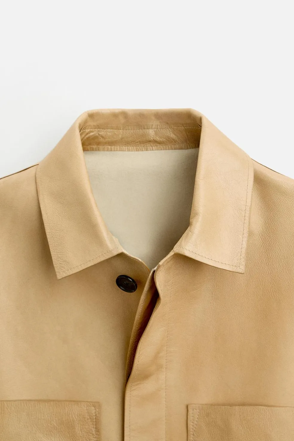 ZARA Blusões|Pele^CAMISA LARGA DE PELE LIMITED EDITION Manteiga