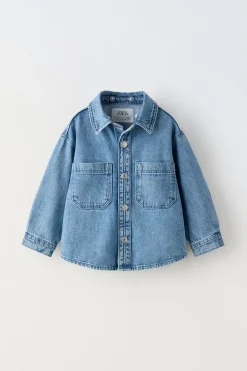 CAMISA LARGA DENIM COM CAPUZ COMBINADO-ZARA Outlet
