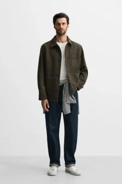 ZARA Vestuário De Inverno|Blusões^CAMISA LARGA LÃ BOLSOS ESVERDEADO