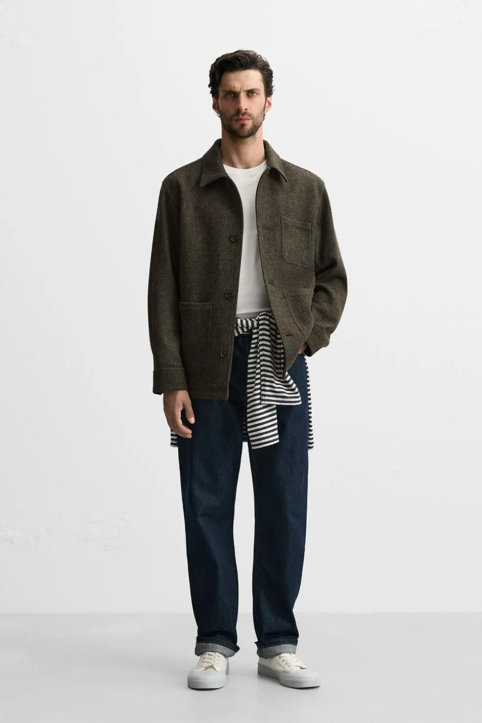 ZARA Vestuário De Inverno|Blusões^CAMISA LARGA LÃ BOLSOS ESVERDEADO