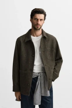 ZARA Vestuário De Inverno|Blusões^CAMISA LARGA LÃ BOLSOS ESVERDEADO