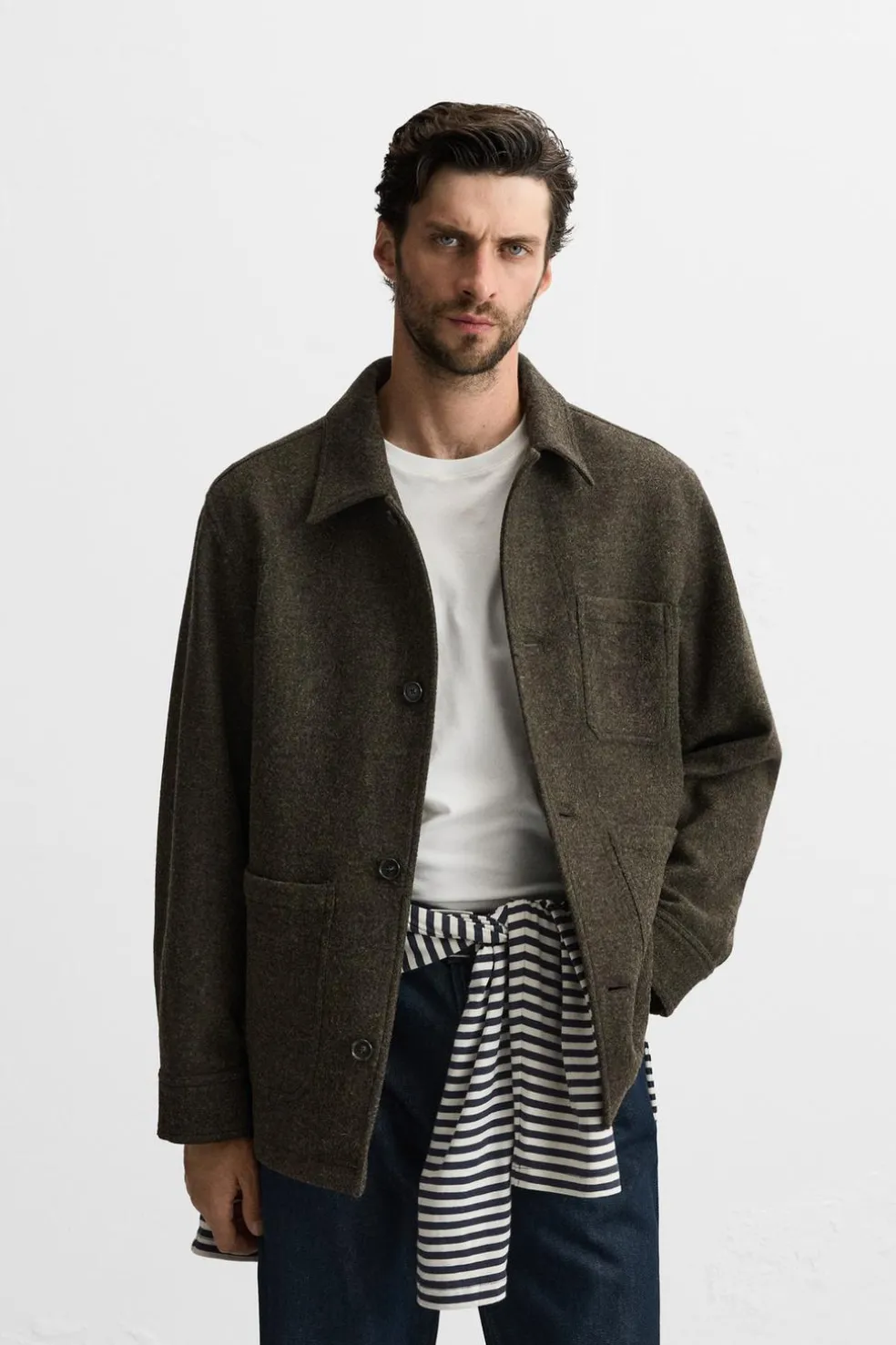 ZARA Vestuário De Inverno|Blusões^CAMISA LARGA LÃ BOLSOS ESVERDEADO