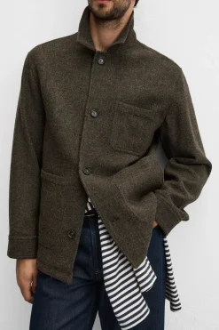 ZARA Vestuário De Inverno|Blusões^CAMISA LARGA LÃ BOLSOS ESVERDEADO