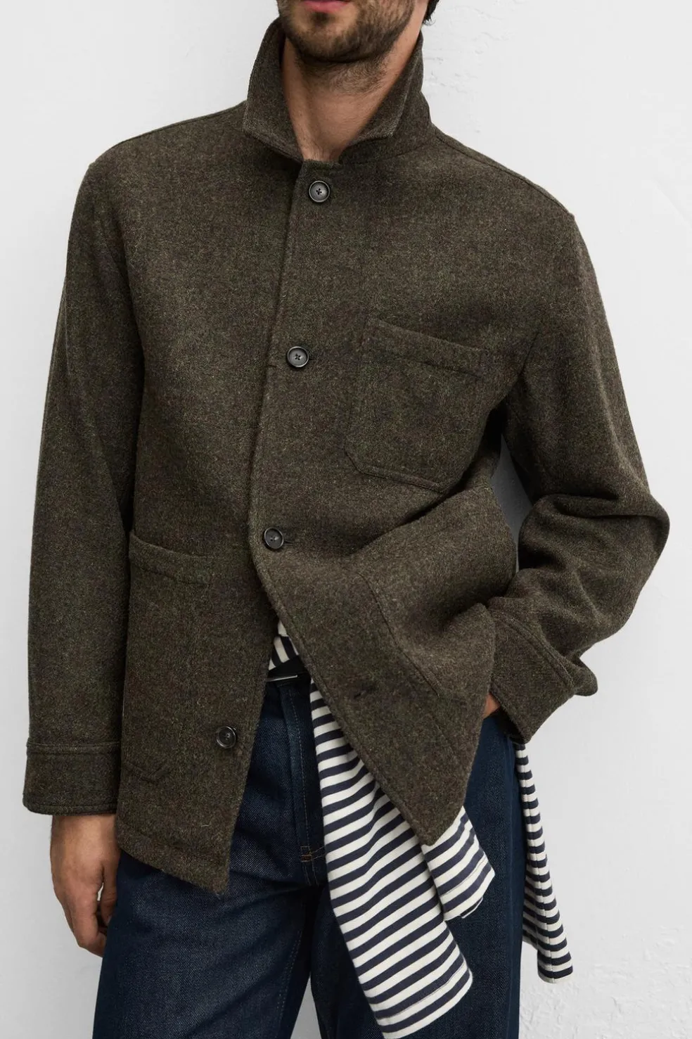 ZARA Vestuário De Inverno|Blusões^CAMISA LARGA LÃ BOLSOS ESVERDEADO