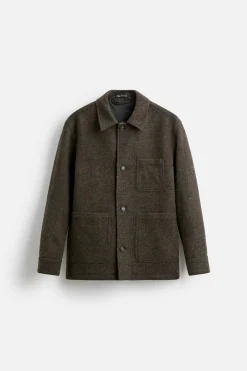 ZARA Vestuário De Inverno|Blusões^CAMISA LARGA LÃ BOLSOS ESVERDEADO