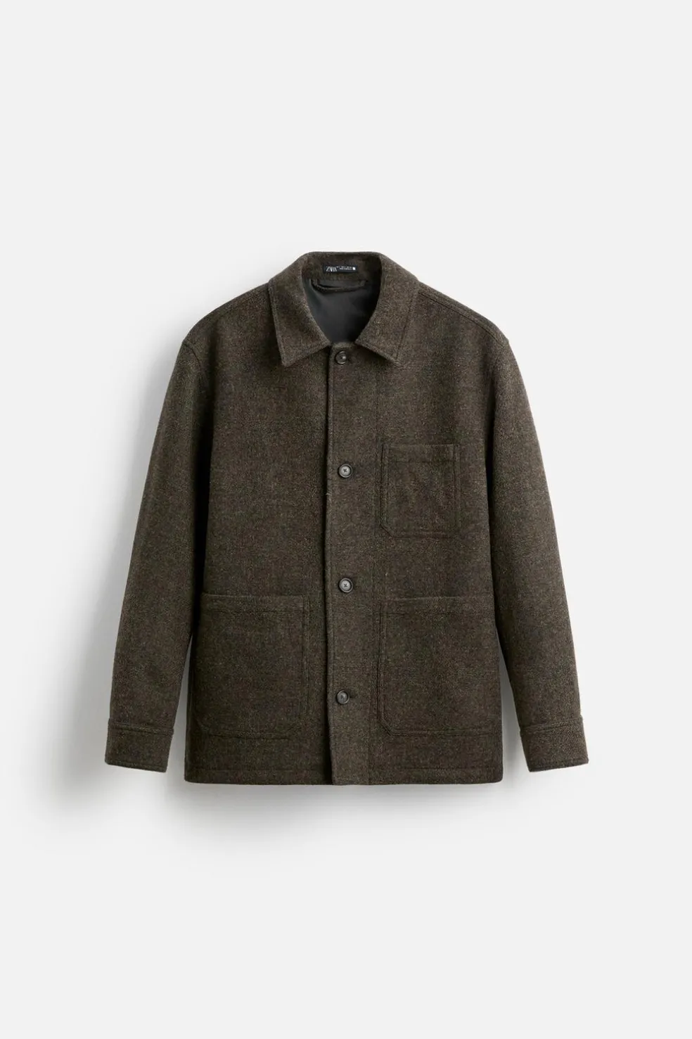ZARA Vestuário De Inverno|Blusões^CAMISA LARGA LÃ BOLSOS ESVERDEADO