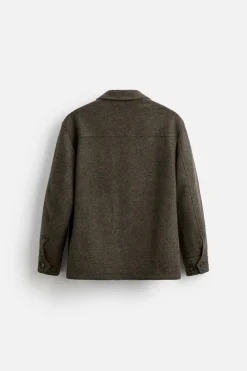 ZARA Vestuário De Inverno|Blusões^CAMISA LARGA LÃ BOLSOS ESVERDEADO