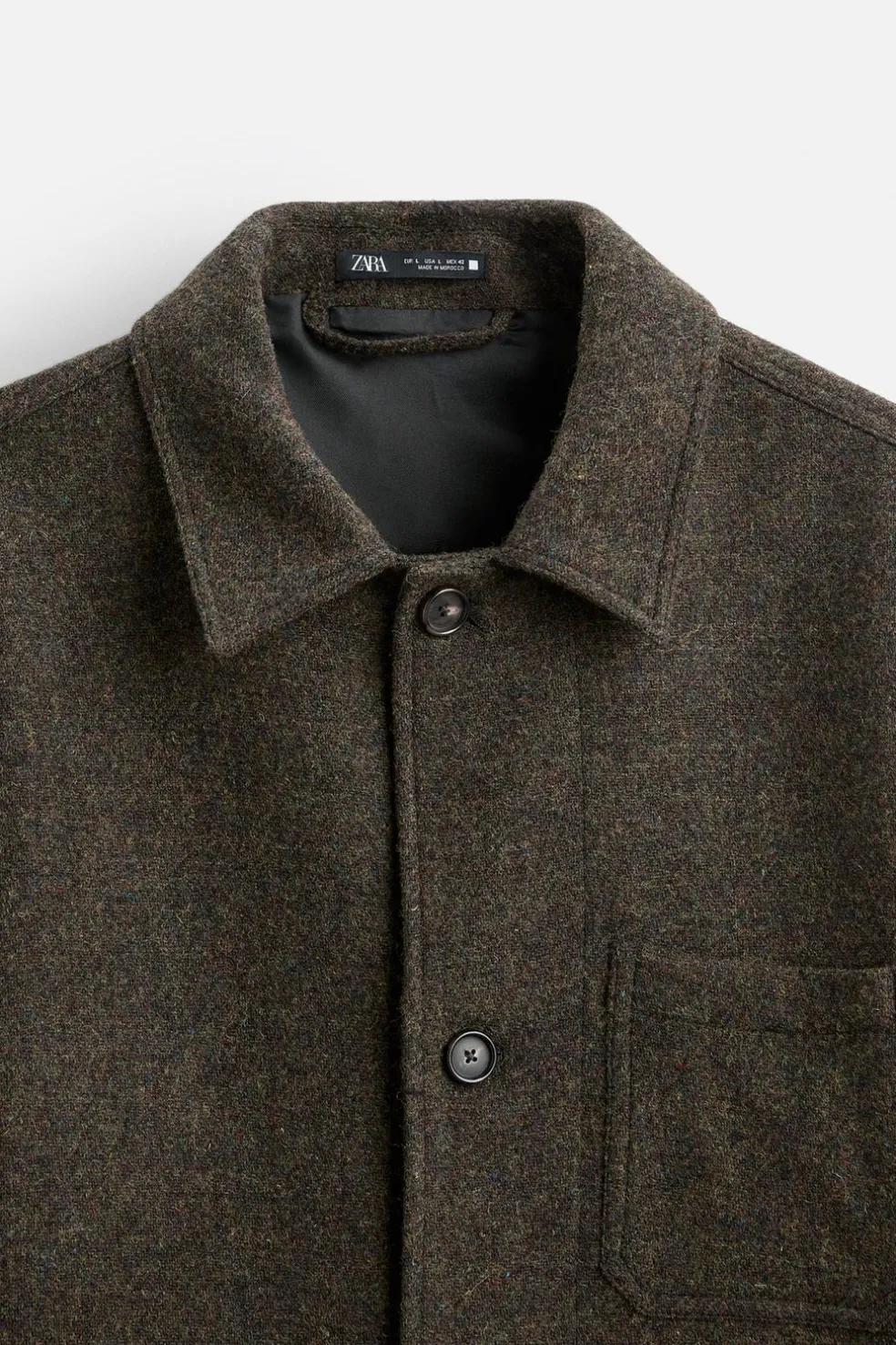 ZARA Vestuário De Inverno|Blusões^CAMISA LARGA LÃ BOLSOS ESVERDEADO