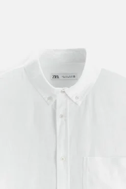 ZARA Camisas^CAMISA LINHO - ALGODÃO Branco