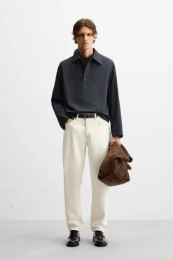 ZARA Polos^CAMISA POLO COM LÃ Azul-marinho