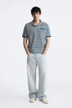 ZARA Camisola / Casacos|Polos^CAMISA POLO DE JACQUARD ÀS RISCAS listrado