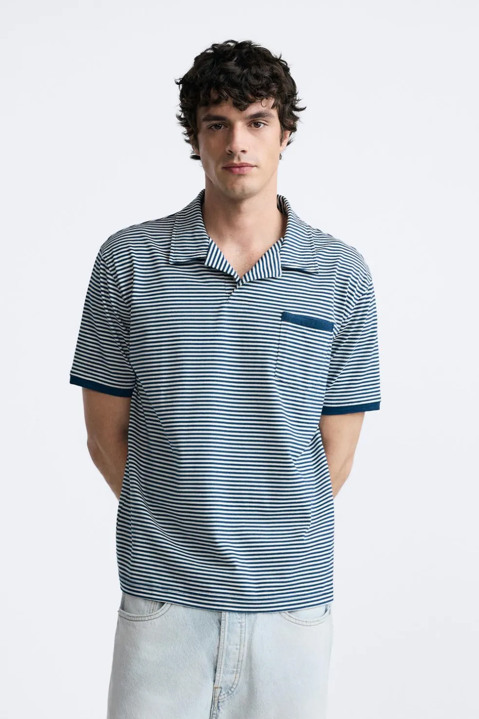 ZARA Camisola / Casacos|Polos^CAMISA POLO DE JACQUARD ÀS RISCAS listrado