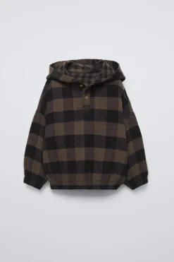 CAMISA QUADRADOS COM CAPUZ-ZARA Clearance
