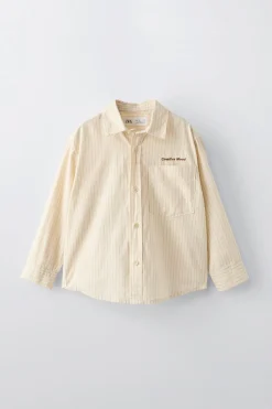 CAMISA ÀS RISCAS BORDADA-ZARA Discount