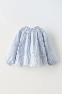 CAMISA ÀS RISCAS COM BORDADO SHIFFLY-ZARA Outlet