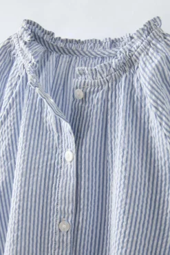 CAMISA ÀS RISCAS COM BORDADO SHIFFLY-ZARA Outlet