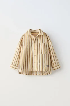 CAMISA ÀS RISCAS COM BORDADO-ZARA Online