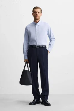 ZARA Camisas^CAMISA ÀS RISCAS COM ESTRUTURA Azul-celeste