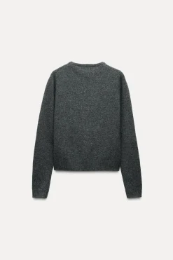 ZARA Cardigan / Camisolas|Malha^CAMISOLA BÁSICA 100% LÃ Cinzento-escuro