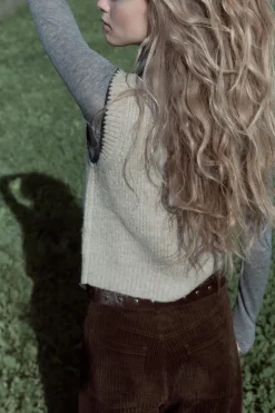 ZARA Winter Layersnew^CAMISOLA COLETE DE MALHA COM LAÇO Castanho / Toupeira