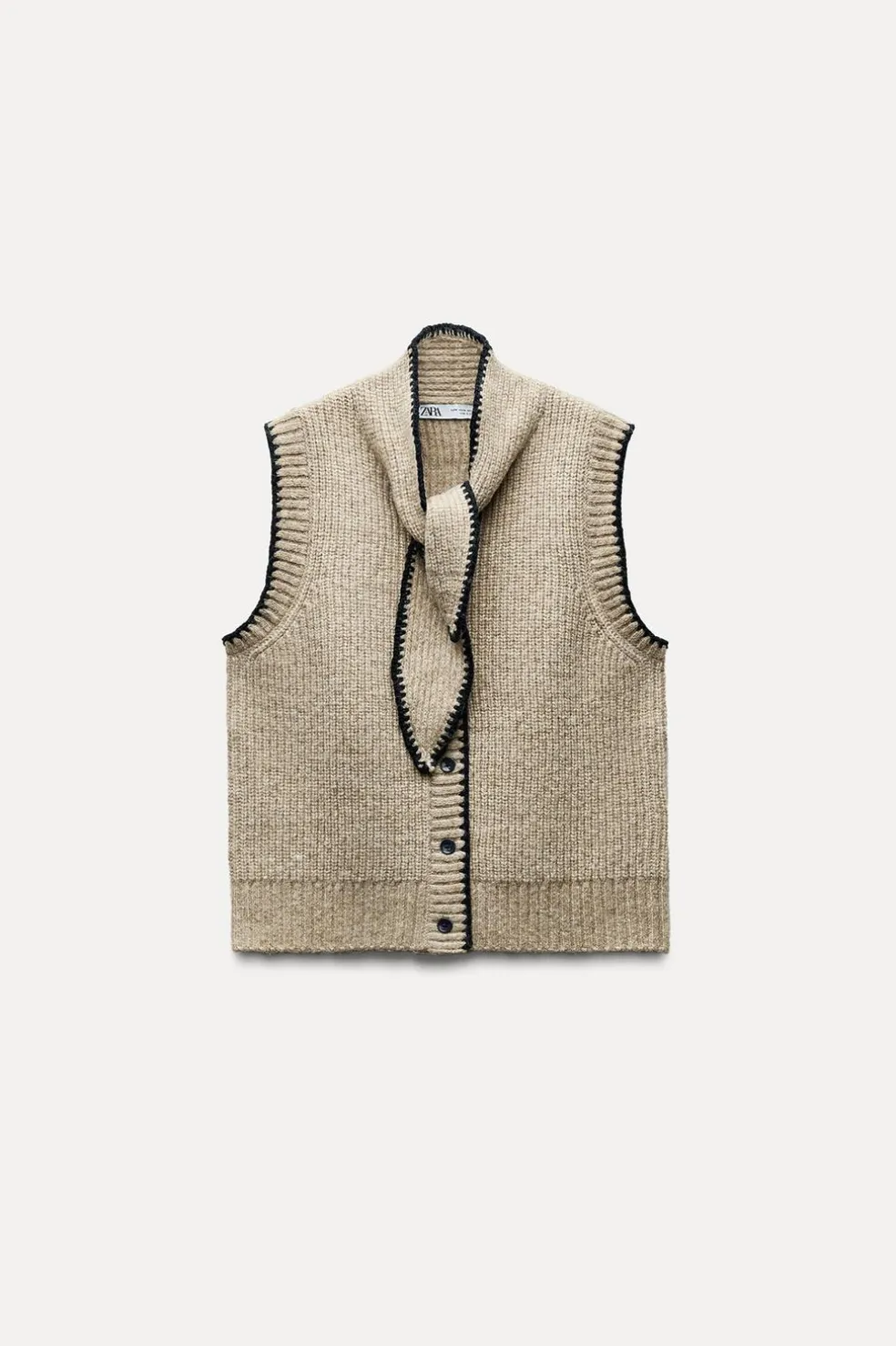ZARA Winter Layersnew^CAMISOLA COLETE DE MALHA COM LAÇO Castanho / Toupeira