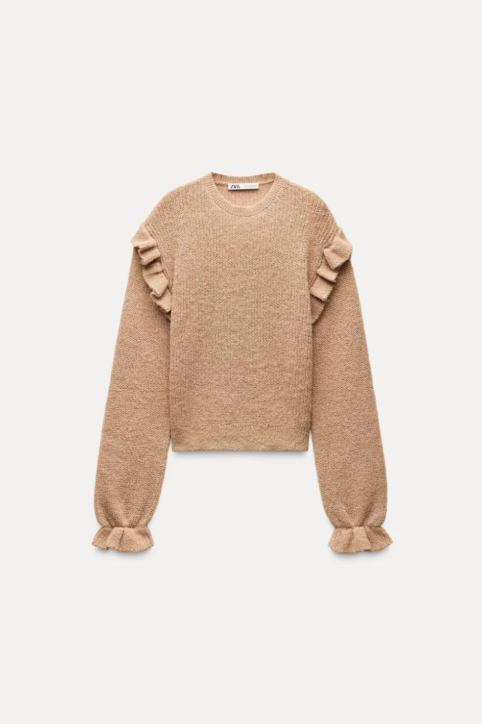 ZARA Cardigan / Camisolas|Malha^CAMISOLA DE MALHA COM FOLHOS Camel-médio