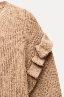 ZARA Cardigan / Camisolas|Malha^CAMISOLA DE MALHA COM FOLHOS Camel-médio