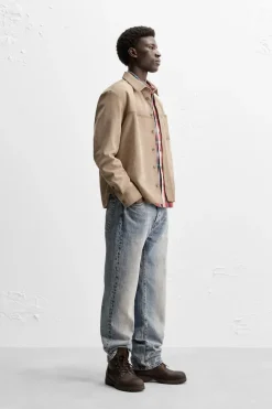 ZARA Pele|Camisas Compridas^CAMISOLA DE PELE CAMURÇA Cinzento-toupeira