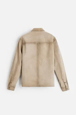 ZARA Pele|Camisas Compridas^CAMISOLA DE PELE CAMURÇA Cinzento-toupeira