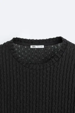 ZARA Camisola / Casacos|T-Shirts^CAMISOLA ESTRUTURA MALHA ABERTA Preto