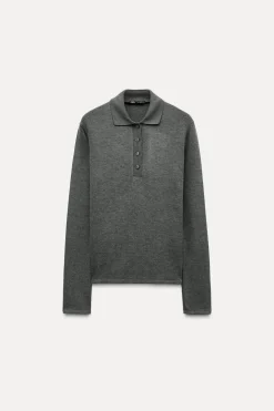 ZARA Winter Layersnew^CAMISOLA GOLA DE POLO SOFT Cinzento-vigoré