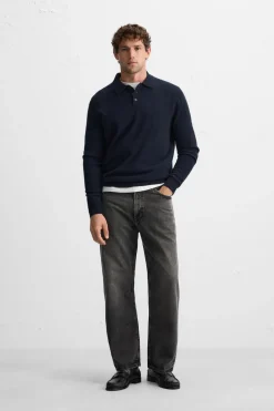 ZARA Camisola / Casacos|Polos^CAMISOLA TIPO POLO DE LÃ Azul